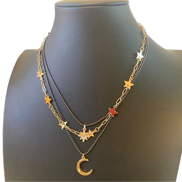 Celestial Layered Two Tone Charm Necklace - Picture 3 of 6